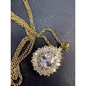 CZ teardrop ygp over 925  pendant with ygp over stainless steel chain necklace